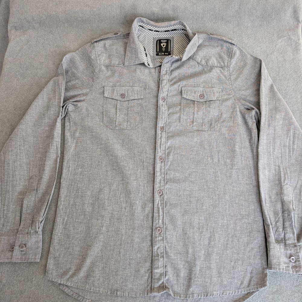 Fried Denim NYC Men’s Slim Fit Grey Button Down Shirt - Medium